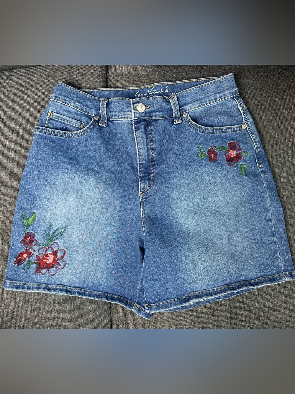 High waisted floral embroidered denim shorts 8